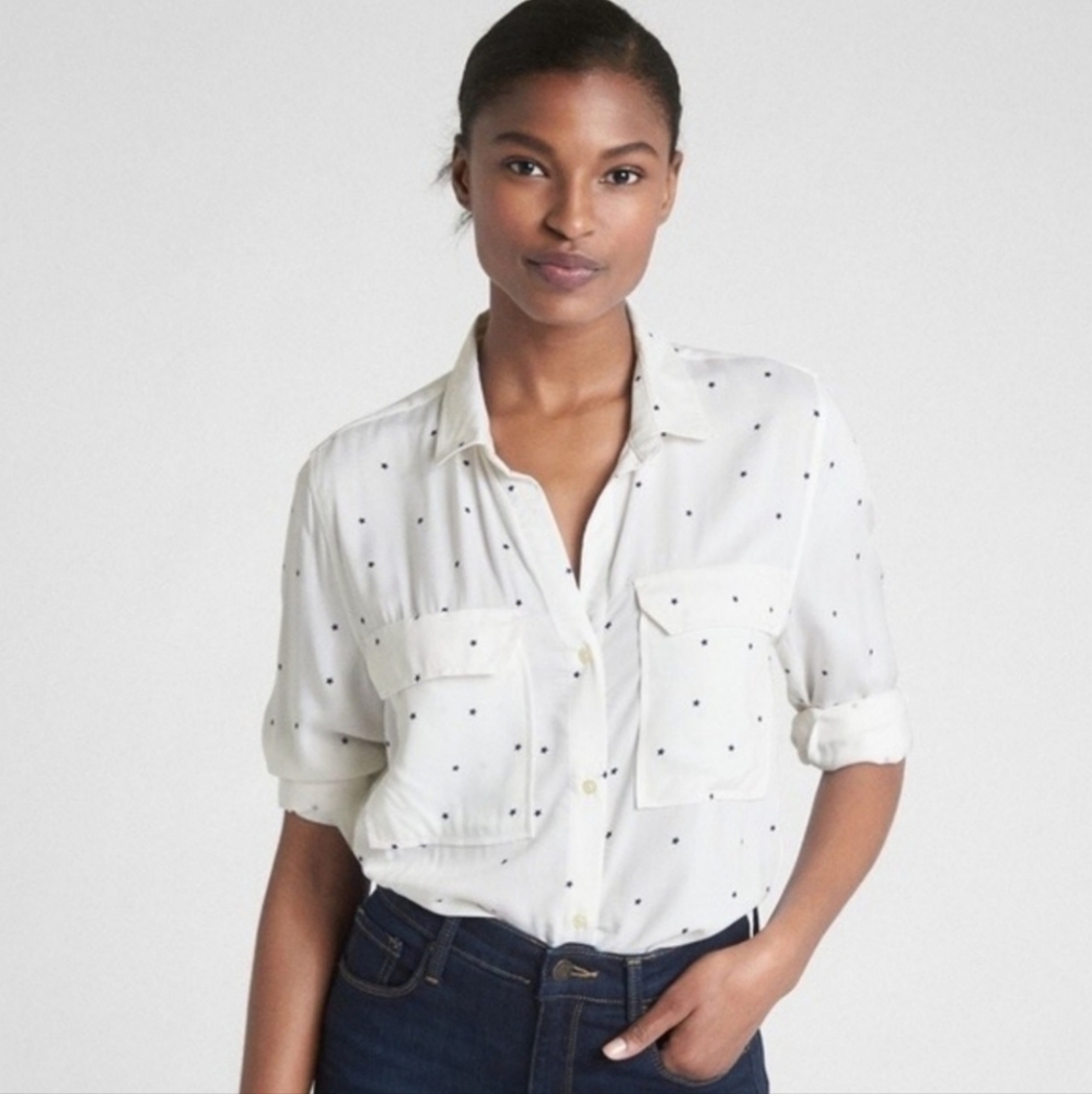 Gap Star Print Button Down Boyfriend Shirt